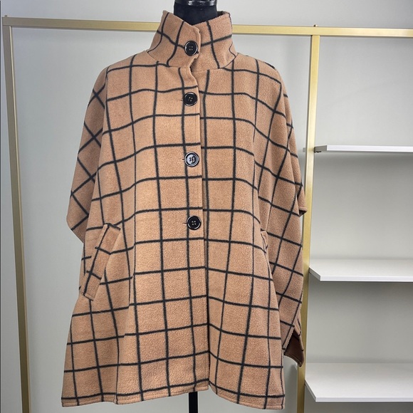 Lemoda Tan Plaid Button-Up Cape Woman One size - Picture 6 of 10